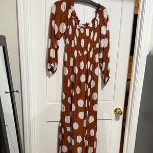 Pink Lily Chocolate Polka Dot Long Sleeve Dress